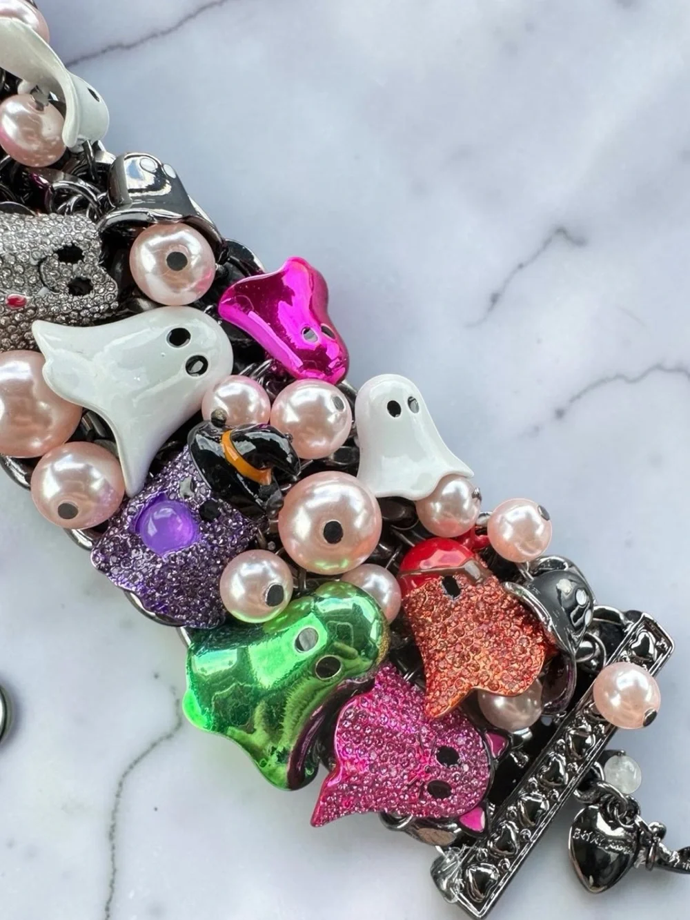 BETSEY JOHNSON Halloween Shiny Costumed Ghosts Statement Charm Bracelet NEW NWT